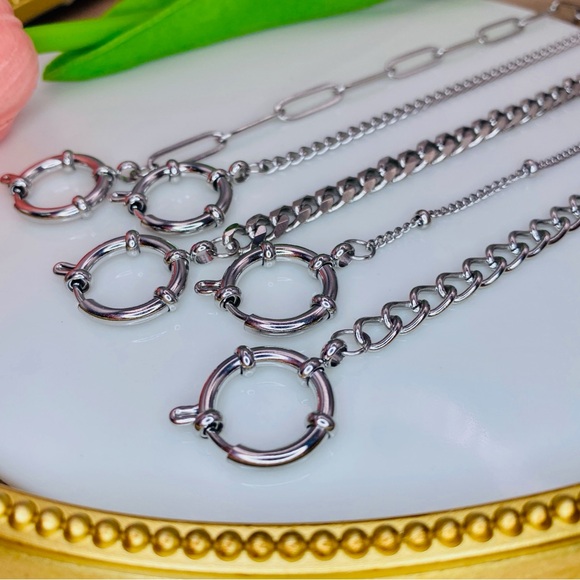 Paper Clip Link Spring Mariner Clasp Stackable Bracelet Silver - Picture 3 of 6